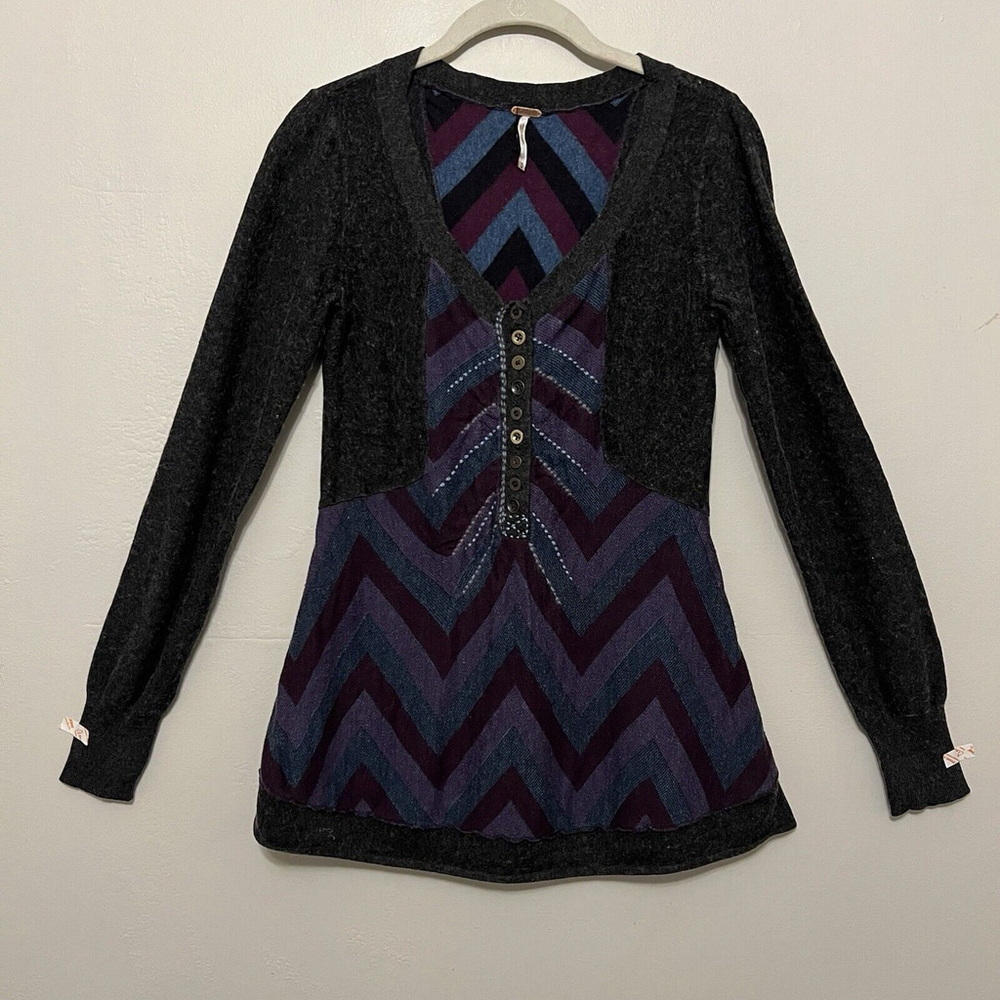 Free People Womens Pullover Cotton Wool Blend Multi Color Sweater Sz.‎ M